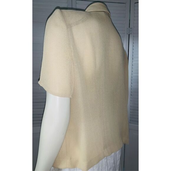 Vintage Tan Sheer Button Down Short Sleeve Blouse XL - Picture 2 of 11
